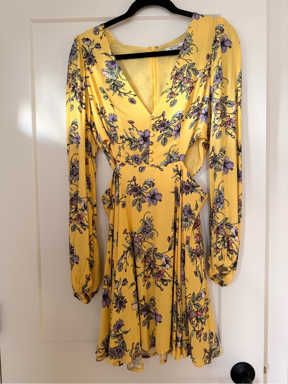 AFRM Yellow Floral V-Neck Long Sleeve Dress